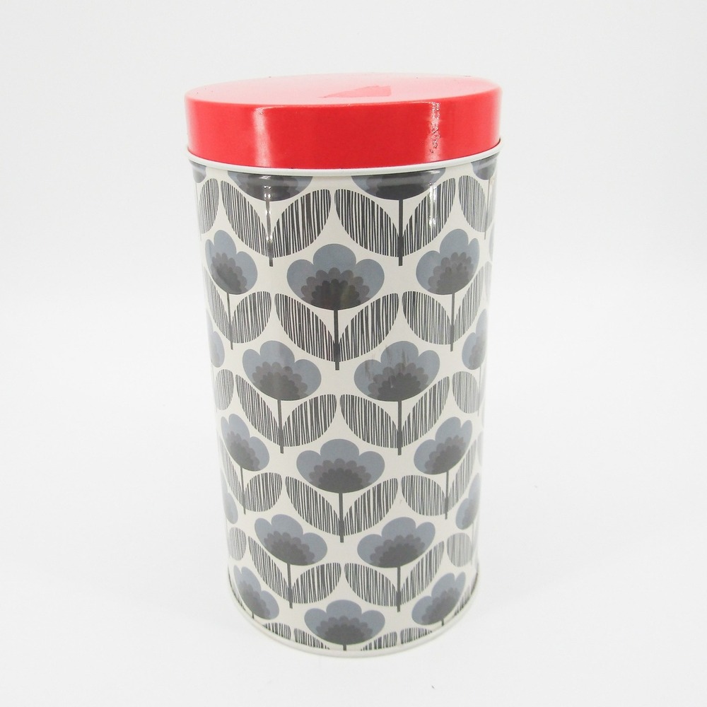 Orla Kiely House Storage Tin Canister Retro Floral Pattern Red Lid Home Decor